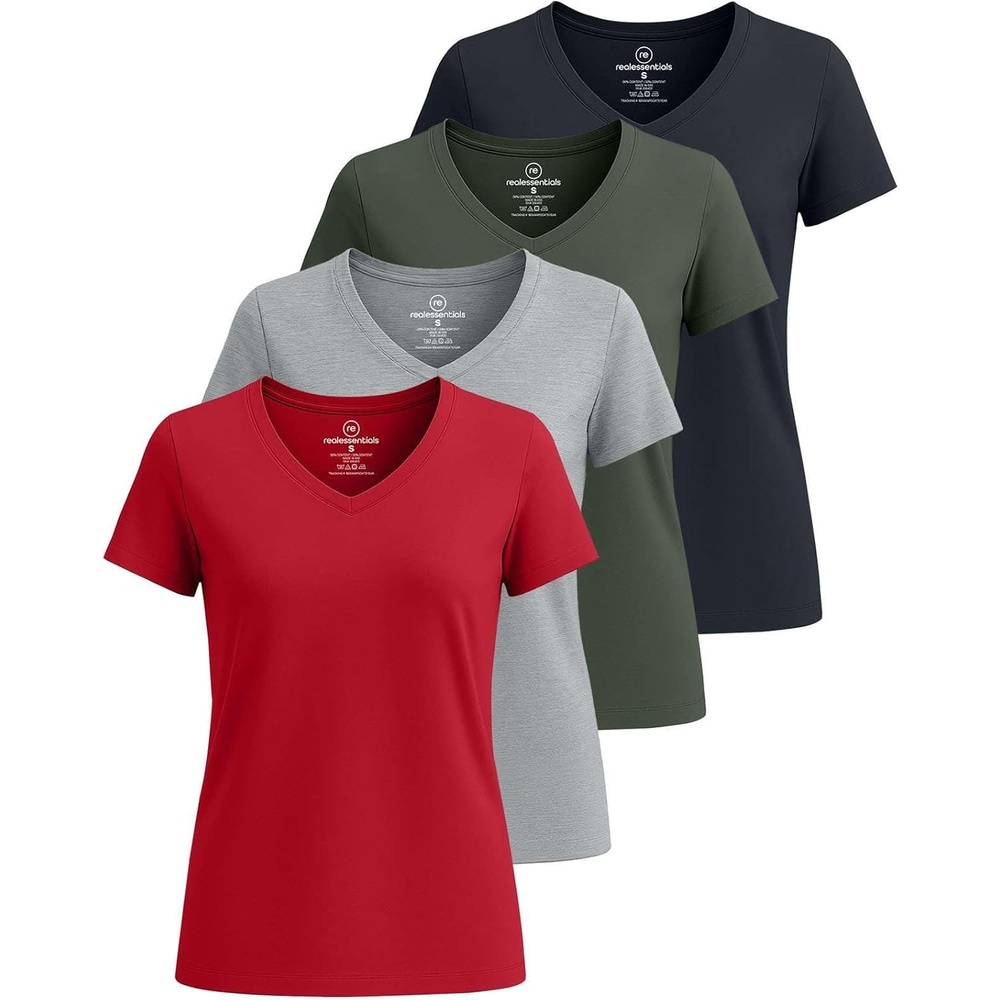 image:image4 Pack Womens Cotton Short Sleeve V Neck T Shirts Casual Tops Basic TeesSet 3