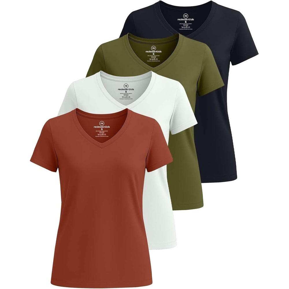 image:image4 Pack Womens Cotton Short Sleeve V Neck T Shirts Casual Tops Basic TeesSet 6
