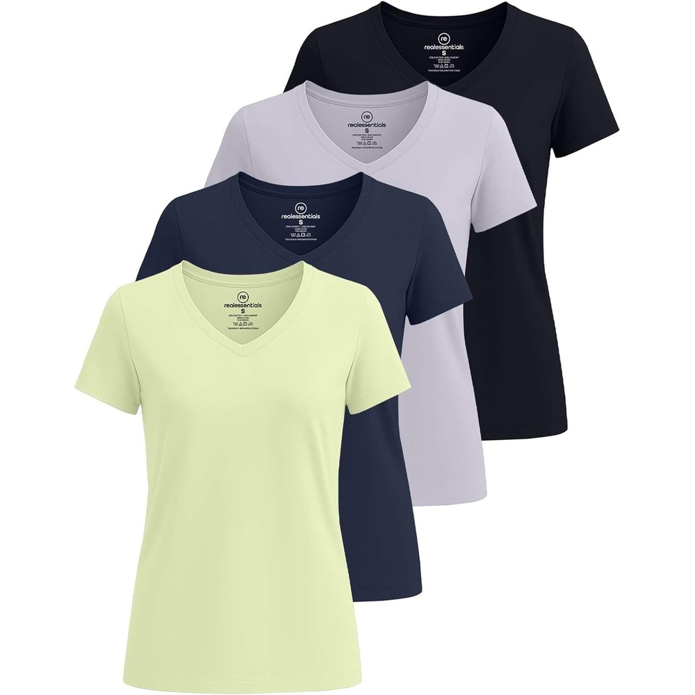 image:image4 Pack Womens Cotton Short Sleeve V Neck T Shirts Casual Tops Basic TeesSet 7