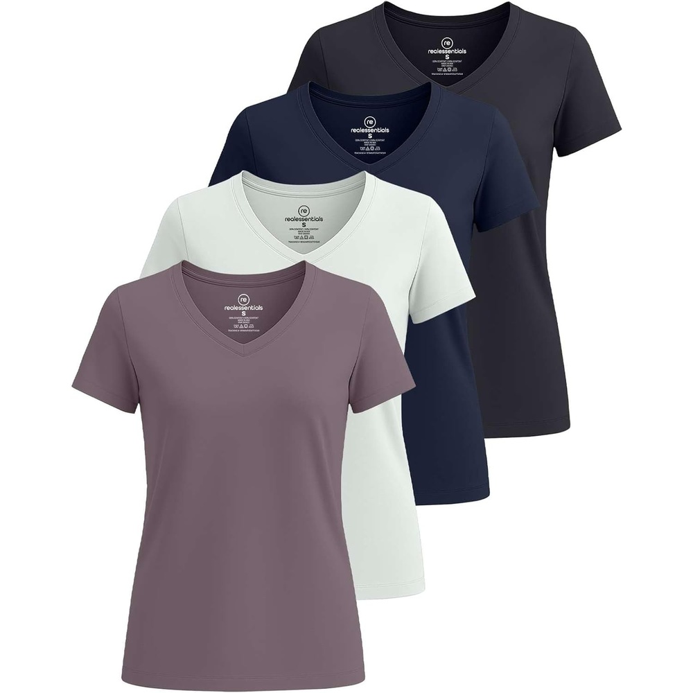 image:image4 Pack Womens Cotton Short Sleeve V Neck T Shirts Casual Tops Basic TeesSet 8