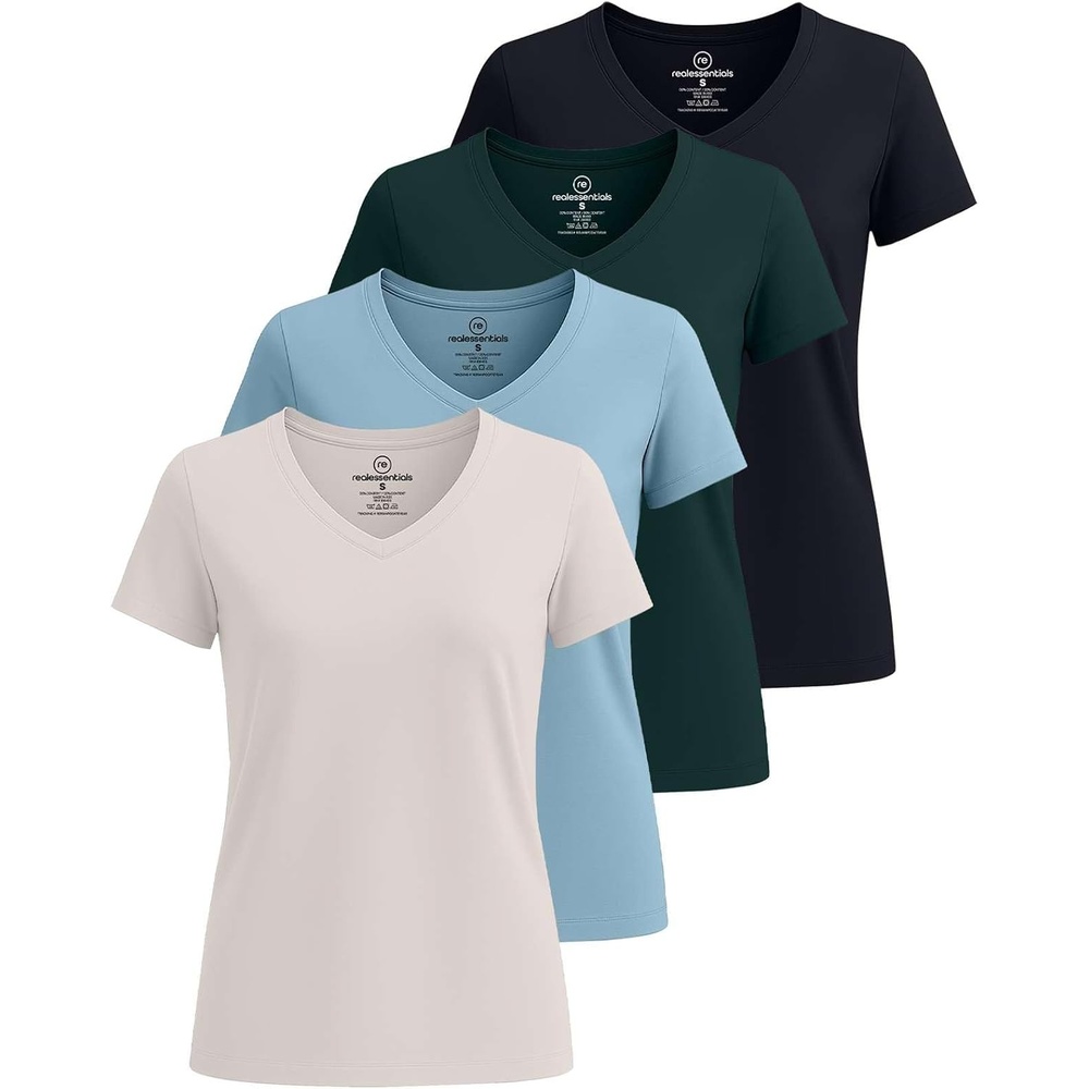 image:image4 Pack Womens Cotton Short Sleeve V Neck T Shirts Casual Tops Basic TeesSet 9