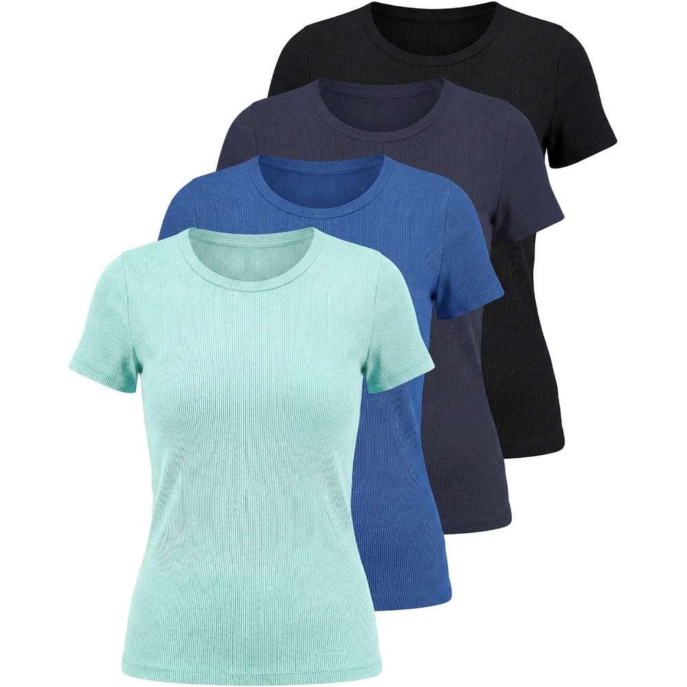 image:image4 Pack Womens Ribbed Tshirts Short Sleeve Crew Neck Tees Basic Tops CasualSet 6