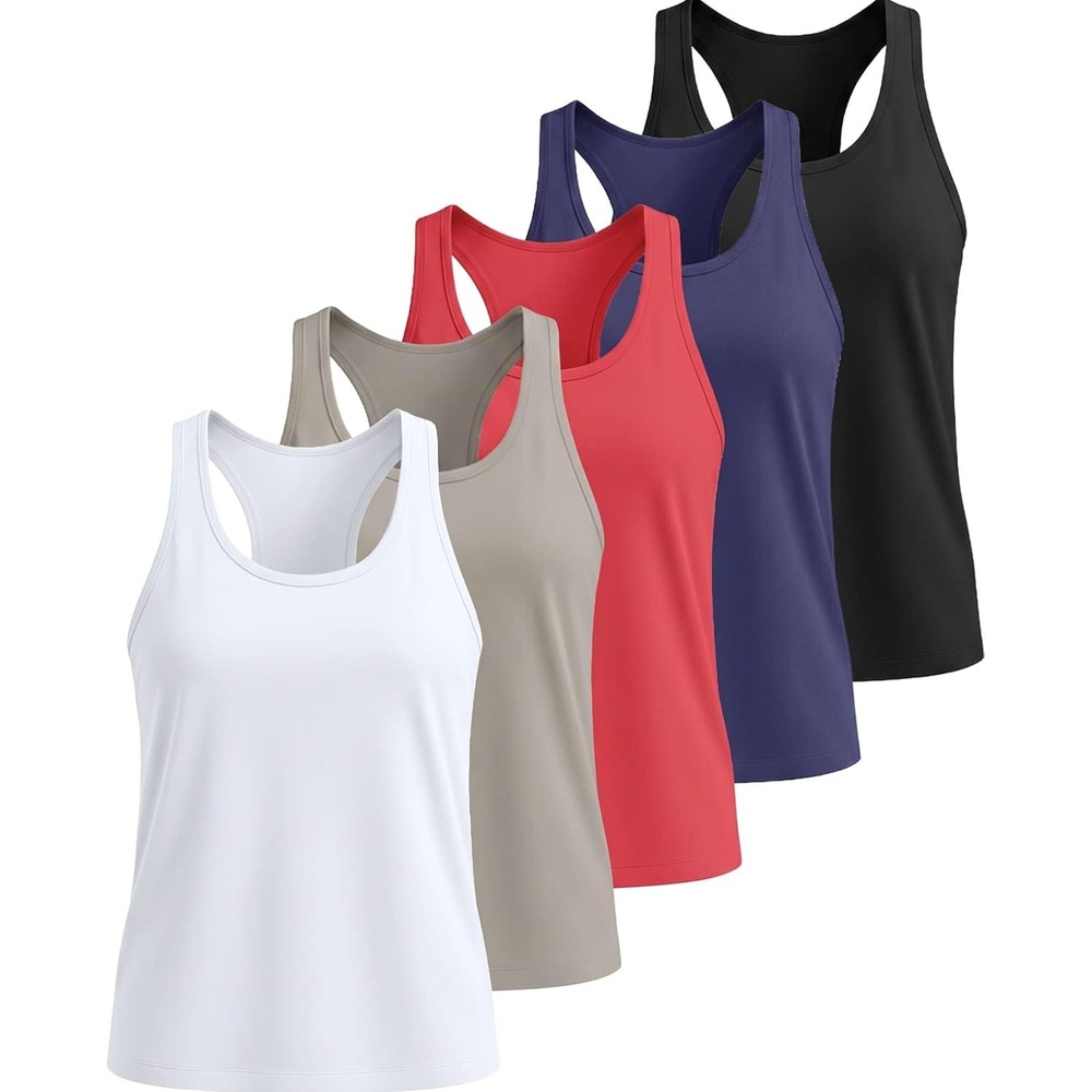 image:image5 Pack Womens Dry Fit Racerback Tank Tops Sleeveless Athletic Workout GymSet 1