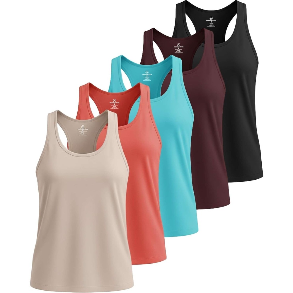 image:image5 Pack Womens Dry Fit Racerback Tank Tops Sleeveless Athletic Workout GymSet 4