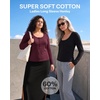 3 Pack Womens Cotton Henley Shirts Long Sleeve Button Tops Casual Work Tees(Solid Black  Solid Burgundy  Charcoal Heather)