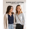 3 Pack Womens Cotton Long Sleeve Tshirts Shirts Cute Tops Casual Work Tees(Solid Black  Solid Navy Blazer  Grey Heather)