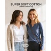 3 Pack Womens Cotton Long Sleeve Tshirts Shirts Cute Tops Casual Work Tees(Solid Black  Solid Vintage Indigo  Solid Bright White)