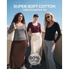 3 Pack Womens Cotton Scoop Neck Long Sleeve Shirts Tops Casual Work Tees(Solid Black  Solid Burgundy  Charcoal Heather)