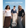 3 Pack Womens Cotton Scoop Neck Long Sleeve Shirts Tops Casual Work Tees(Solid Black  Solid Vintage Indigo  Solid Bright White)