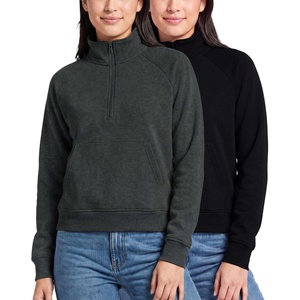 2 Pack Womens Fleece Half Zip Pullover Mock Neck Sweatshirt Sweater Tops(Solid Black  Charcoal Heather)
