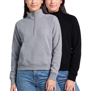 2 Pack Womens Fleece Half Zip Pullover Mock Neck Sweatshirt Sweater Tops(Solid Black  Grey Heather)