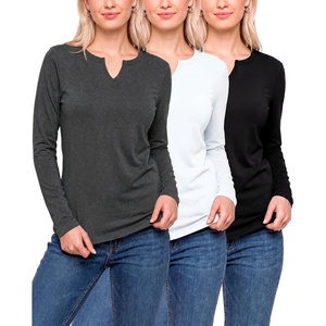 3 Pack Womens Cotton Long Sleeve Tshirts Shirts Cute Tops Casual Work Tees(Solid Black  Charcoal Heather  Solid Bright White)