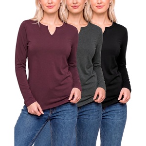 3 Pack Womens Cotton Long Sleeve Tshirts Shirts Cute Tops Casual Work Tees(Solid Black  Solid Burgundy  Charcoal Heather)