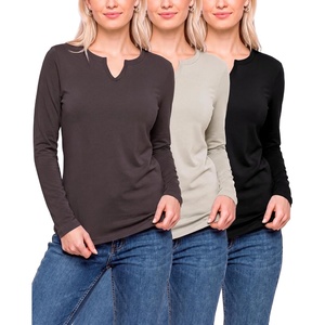 3 Pack Womens Cotton Long Sleeve Tshirts Shirts Cute Tops Casual Work Tees(Solid Black  Solid Chocolate Torte  Solid Moonbeam)