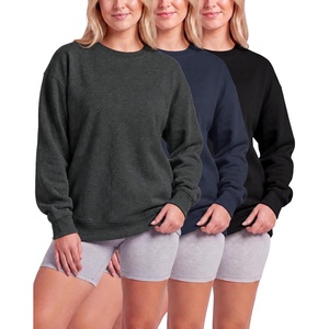 3 Pack Womens Fleece Oversized Baggy Crewneck Sweatshirt Pullover Sweater(Solid Black  Solid Navy Blazer  Charcoal Heather)