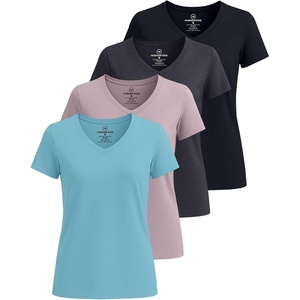 4 Pack Women’s Cotton Short Sleeve V Neck T Shirts Casual Tops Basic Tees(Set 12)