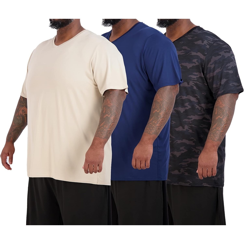 image:image3 Pack Mens Big amp Tall Dry Fit V Neck T Shirts Athletic Workout Gym TeesSet 8