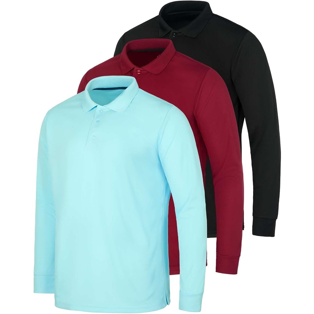 image:image3 Pack Mens Long Sleeve Polo Shirts Dry Fit Golf Work Casual Collared TopsSet 2