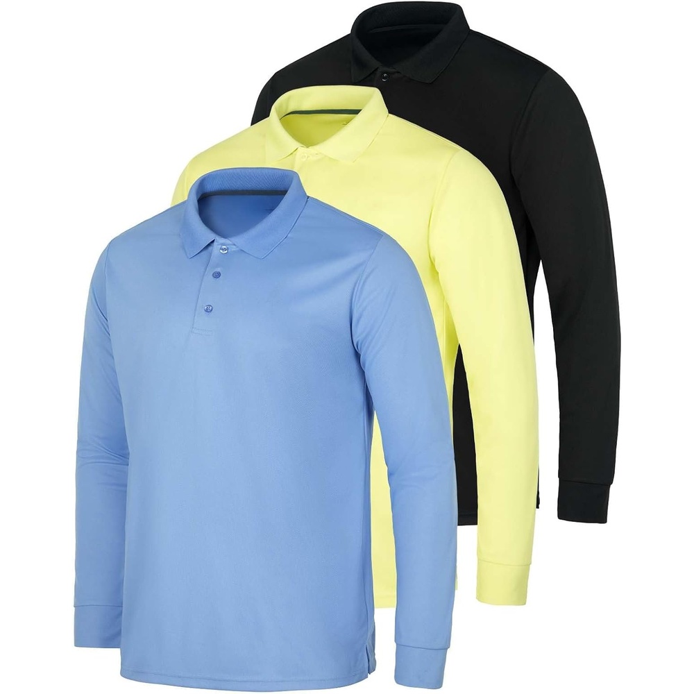 image:image3 Pack Mens Long Sleeve Polo Shirts Dry Fit Golf Work Casual Collared TopsSet 5