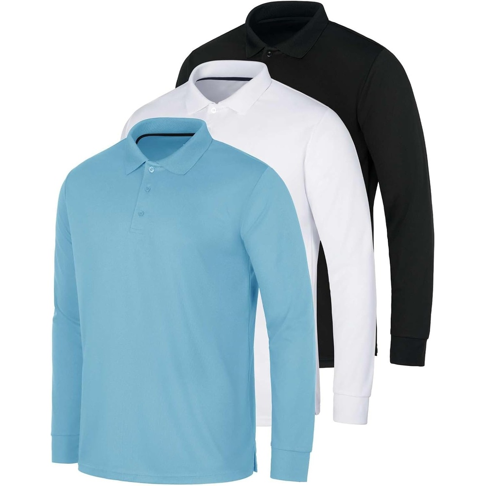 image:image3 Pack Mens Long Sleeve Polo Shirts Dry Fit Golf Work Casual Collared TopsSet 9