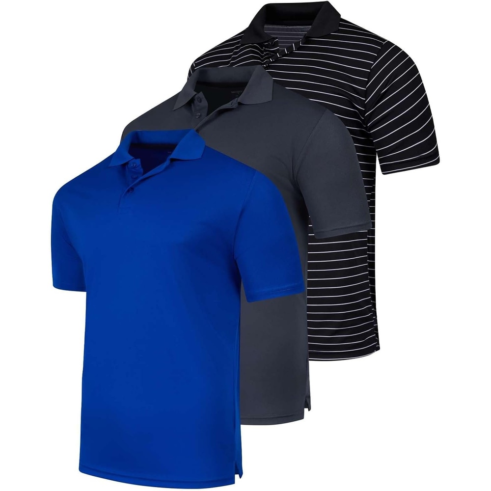 image:image3 Pack Mens Short Sleeve Golf Polo Collared Athletic Tennis Shirt CasualSet E