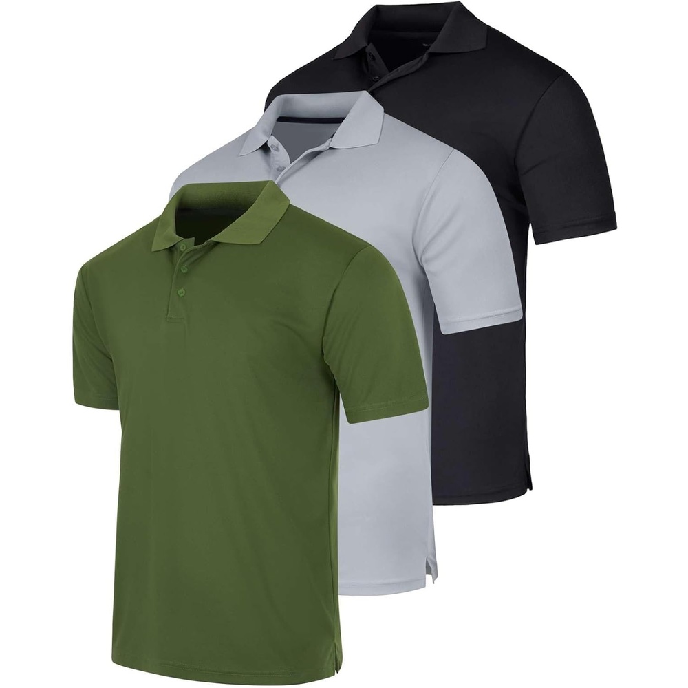 image:image3 Pack Mens Short Sleeve Golf Polo Collared Athletic Tennis Shirt CasualSet I