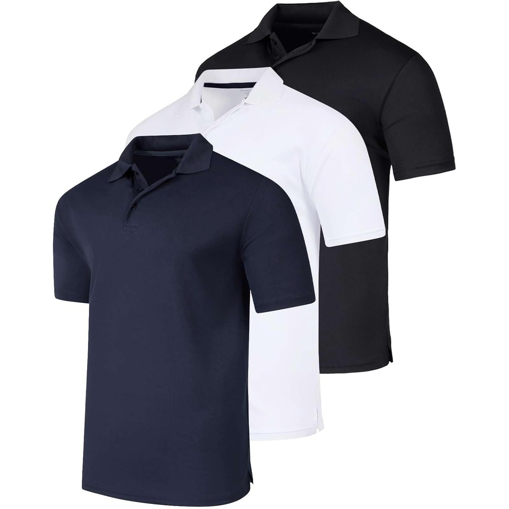 image:image3 Pack Mens Short Sleeve Golf Polo Collared Athletic Tennis Shirt CasualSet R