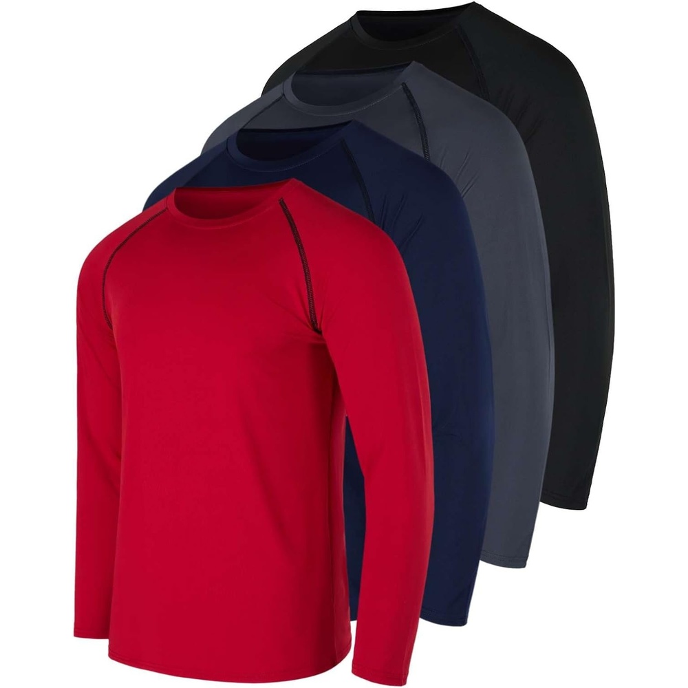 image:image4 Pack Mens Compression Shirts Long Sleeve Undershirts Base Layer Gym TopsSet B