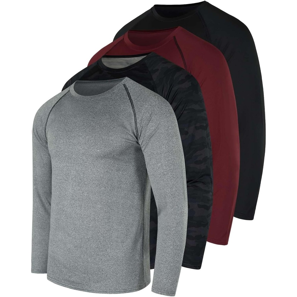 image:image4 Pack Mens Compression Shirts Long Sleeve Undershirts Base Layer Gym TopsSet E