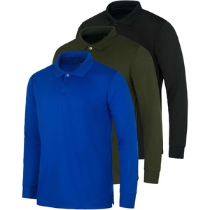 3 Pack Mens Long Sleeve Polo Shirts Dry Fit Golf Work Casual Collared Tops(Set 7)
