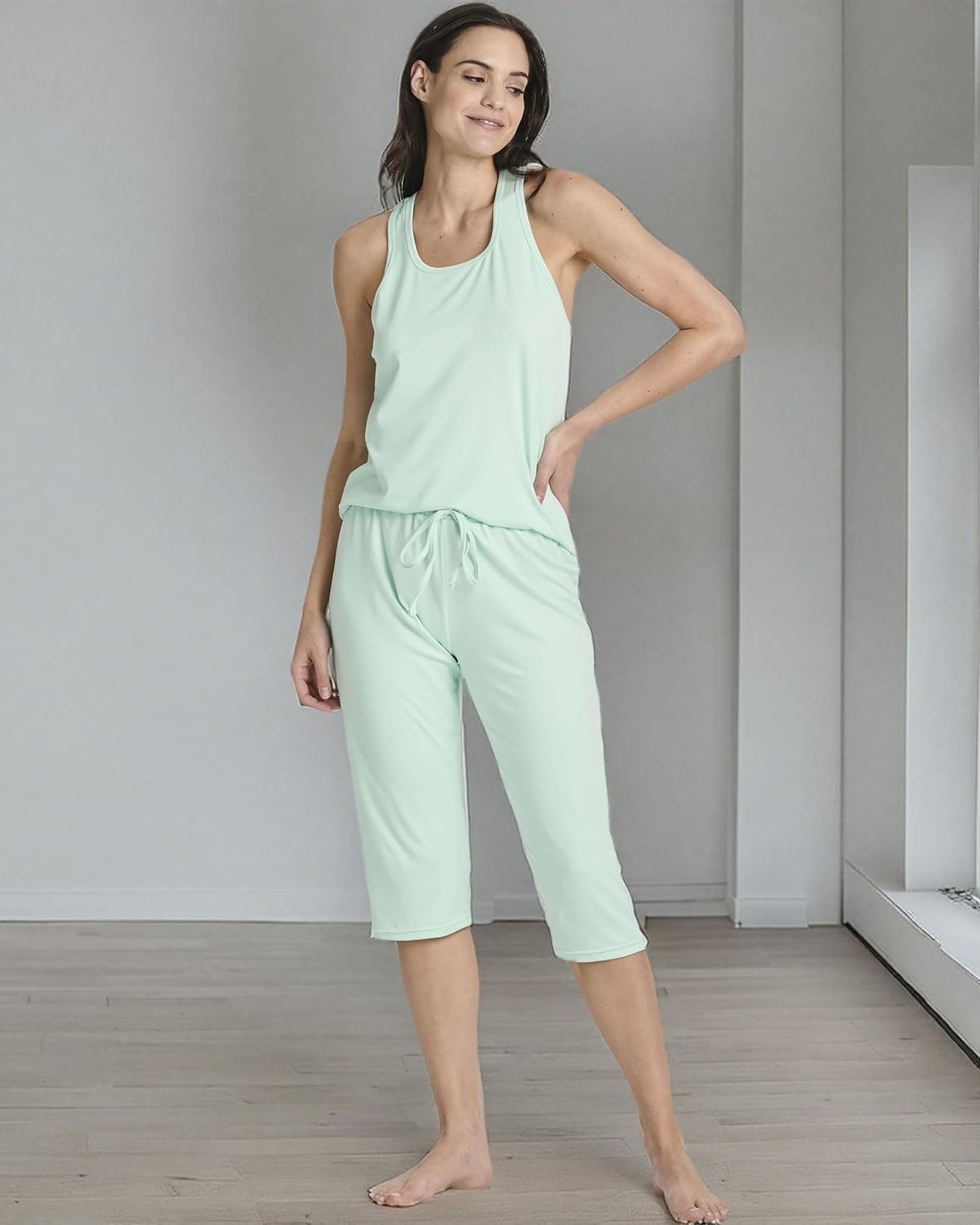 image:image2 Pack Womens Pajama Sets 2 Piece Tank Top Capri Pants PJs Sleepwear CuteSet 6
