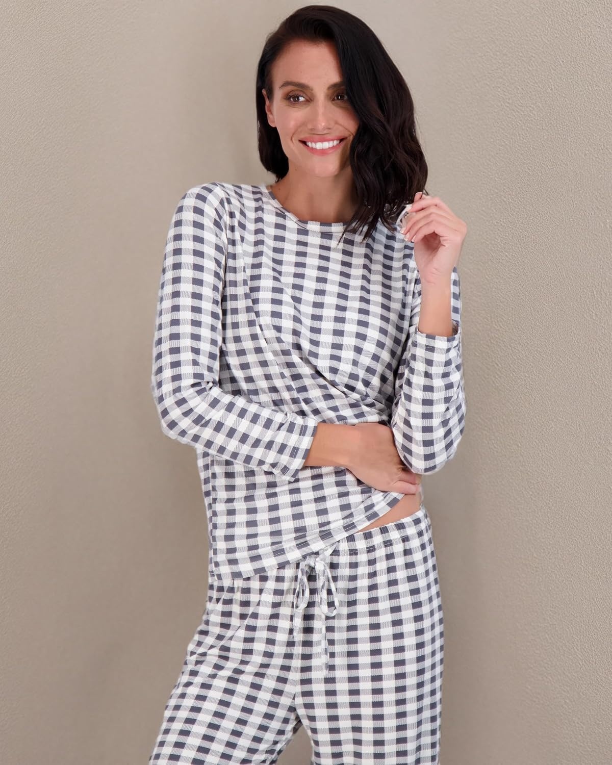 image:image2 Pack Womens Pajama Sets Long Sleeve Sleepwear Comfy Cute Loungewear PJSet D Blue Charcoal