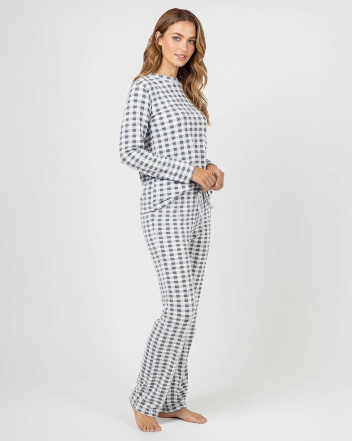 image:image2 Pack Womens Pajama Sets Long Sleeve Sleepwear Comfy Cute Loungewear PJSet D Blue Charcoal