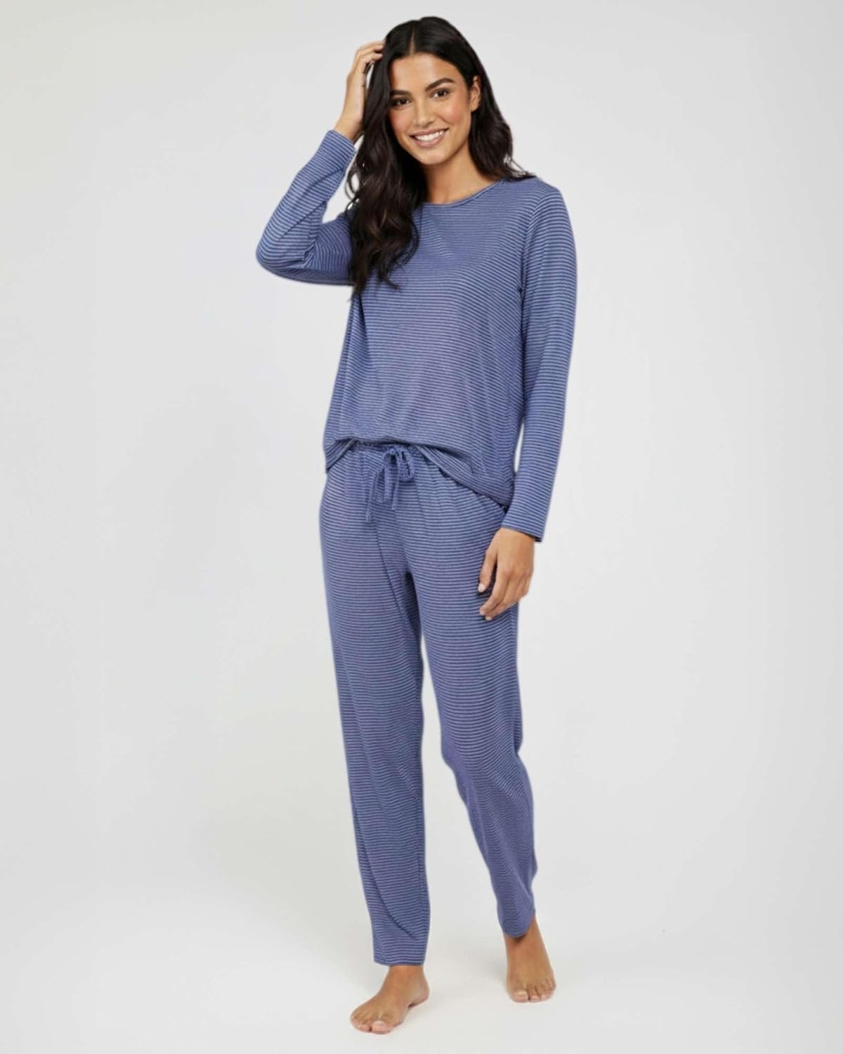 image:image2 Pack Womens Pajama Sets Long Sleeve Sleepwear Comfy Cute Loungewear PJSet D Blue Charcoal