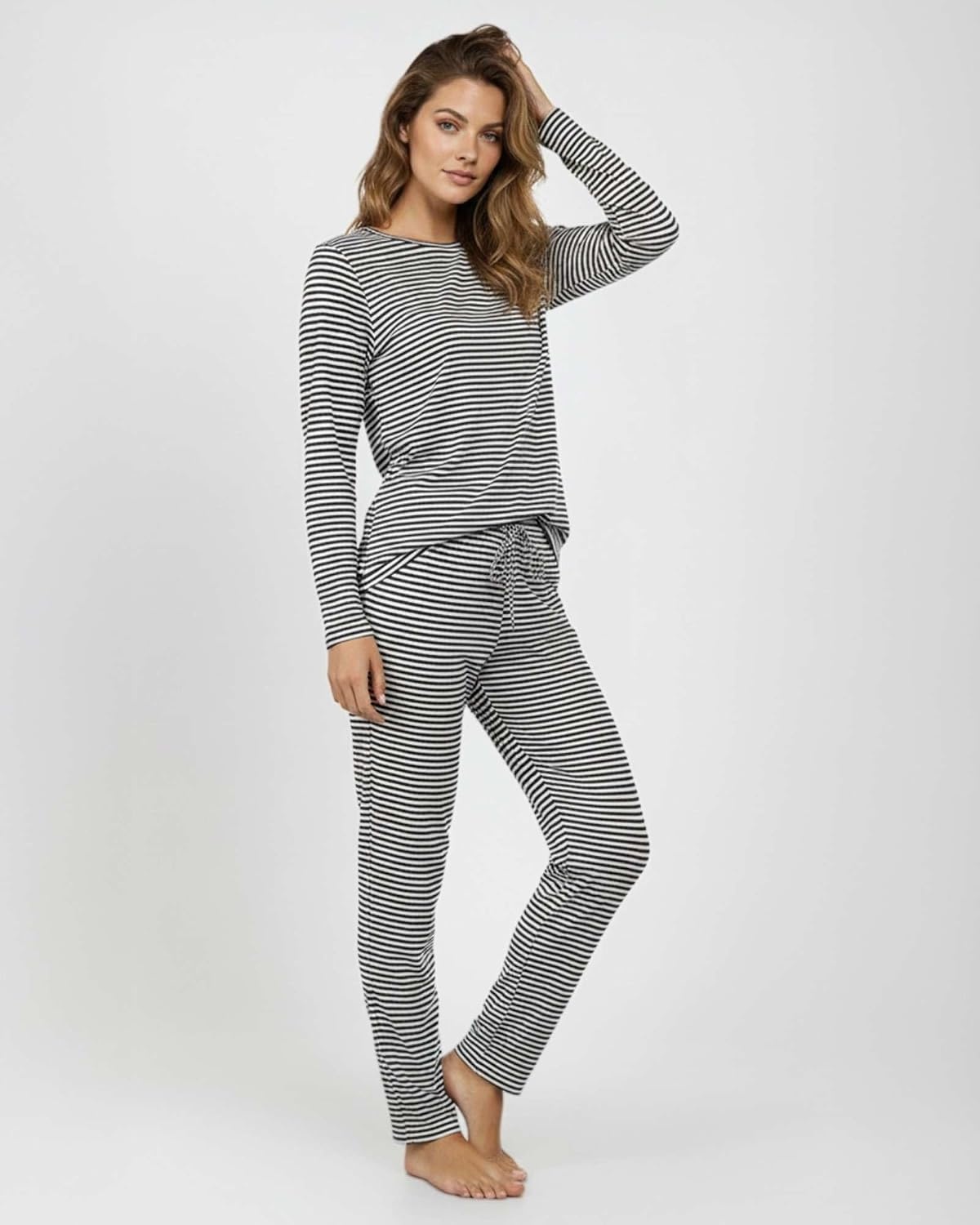 image:image2 Pack Womens Pajama Sets Long Sleeve Sleepwear Comfy Cute Loungewear PJSet E Purple Black