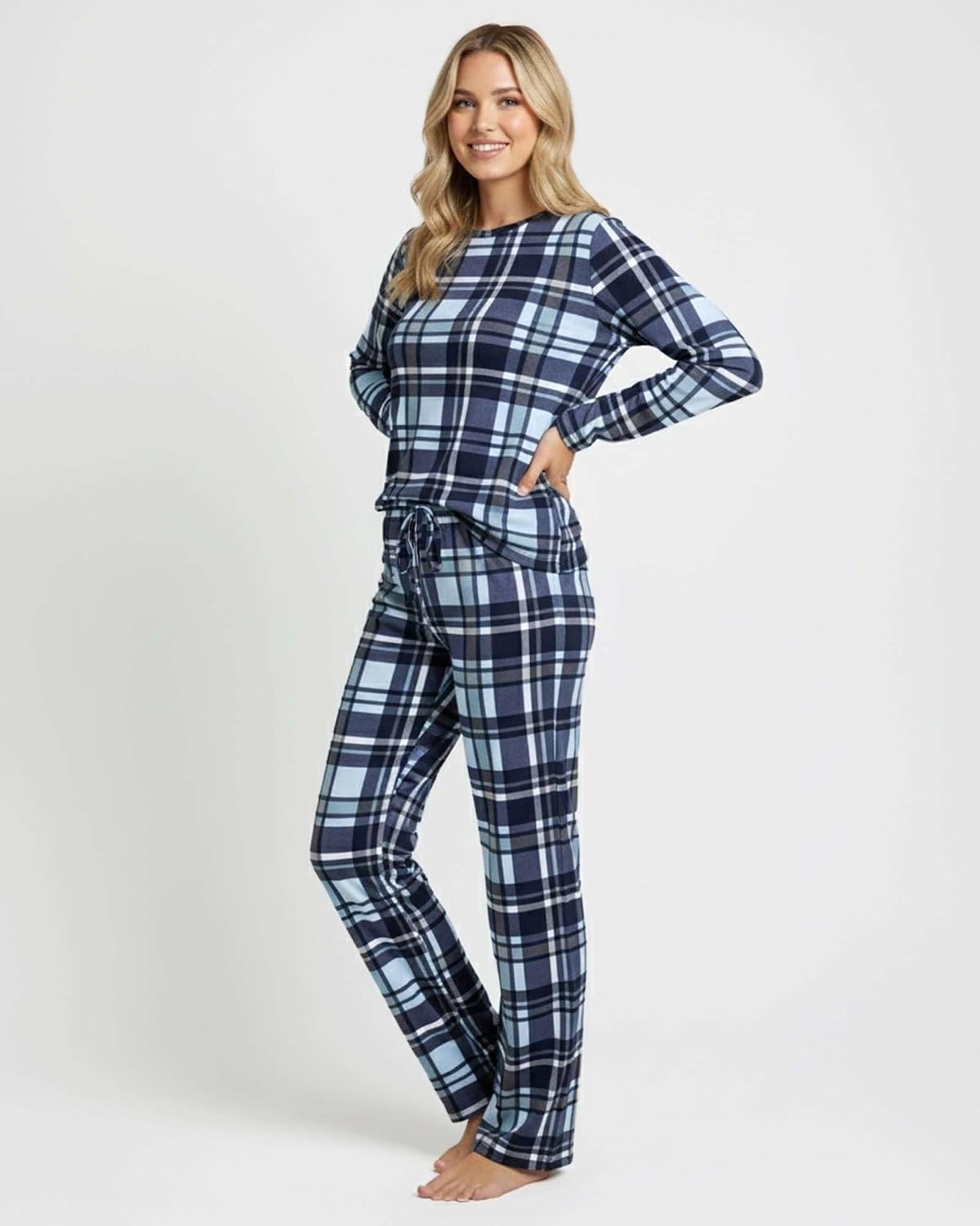 image:image2 Pack Womens Pajama Sets Long Sleeve Sleepwear Comfy Cute Loungewear PJSet J Navy Beige