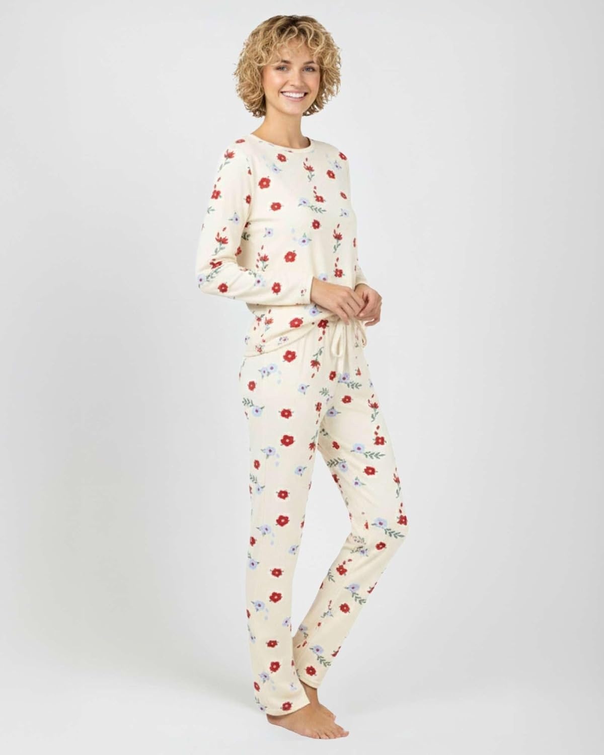 image:image2 Pack Womens Pajama Sets Long Sleeve Sleepwear Comfy Cute Loungewear PJSet J Navy Beige