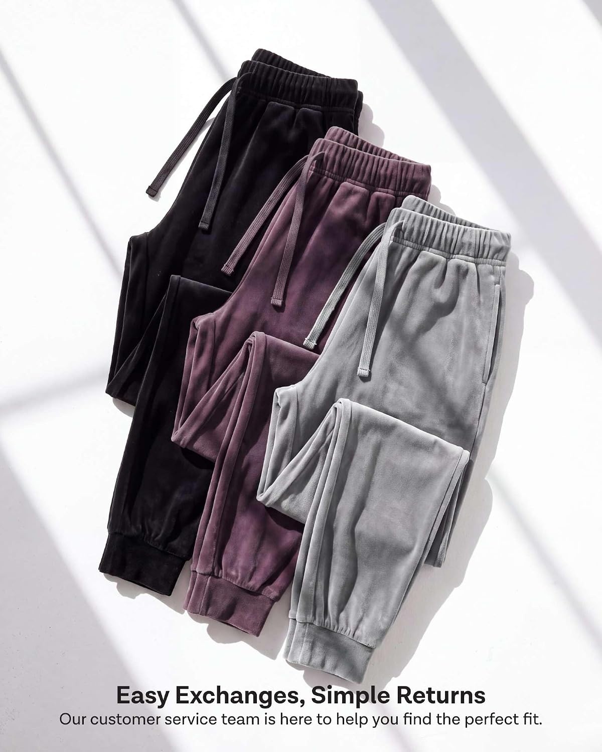 image:image3 Pack Women Velour Velvet Joggers Sweatpants Pants Cozy Lounge Pull OnSolid Black Solid Cashmere Rose Solid Quiet Shade