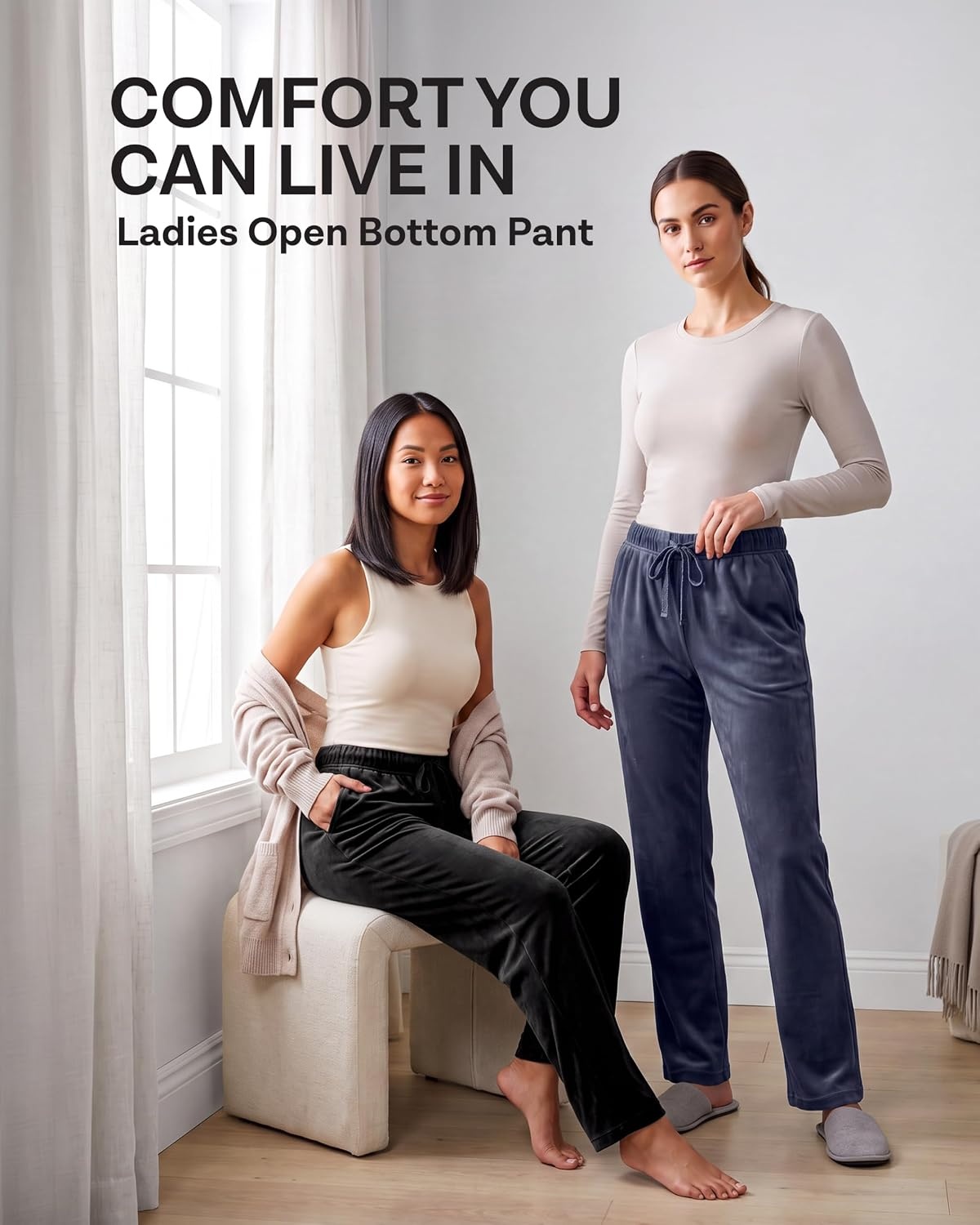 image:image3 Pack Women Velvet Straight Leg Pants Velour Sweatpants Cozy Lounge SoftSolid Black Solid Navy Blazer Solid Ultimate Grey