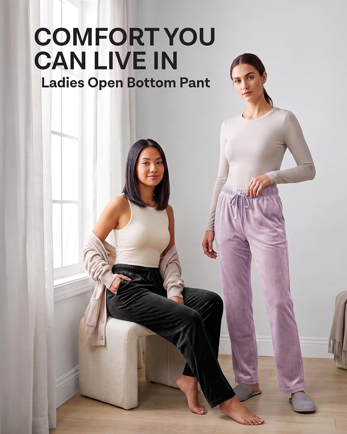 image:image3 Pack Women Velvet Straight Leg Pants Velour Sweatpants Cozy Lounge SoftSolid Black Solid Orchid Petal Solid Ballad Blue