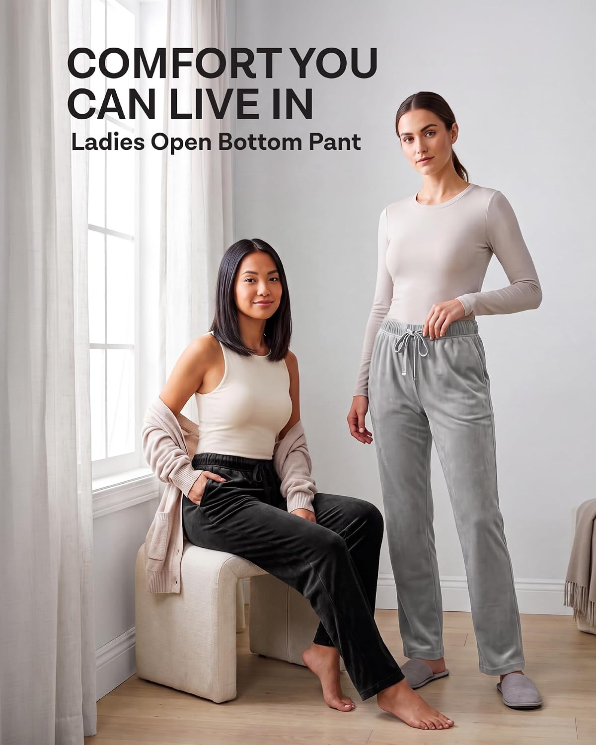 image:image3 Pack Women Velvet Straight Leg Pants Velour Sweatpants Cozy Lounge SoftSolid Black Solid Plum Perfect Solid Ultimate Grey