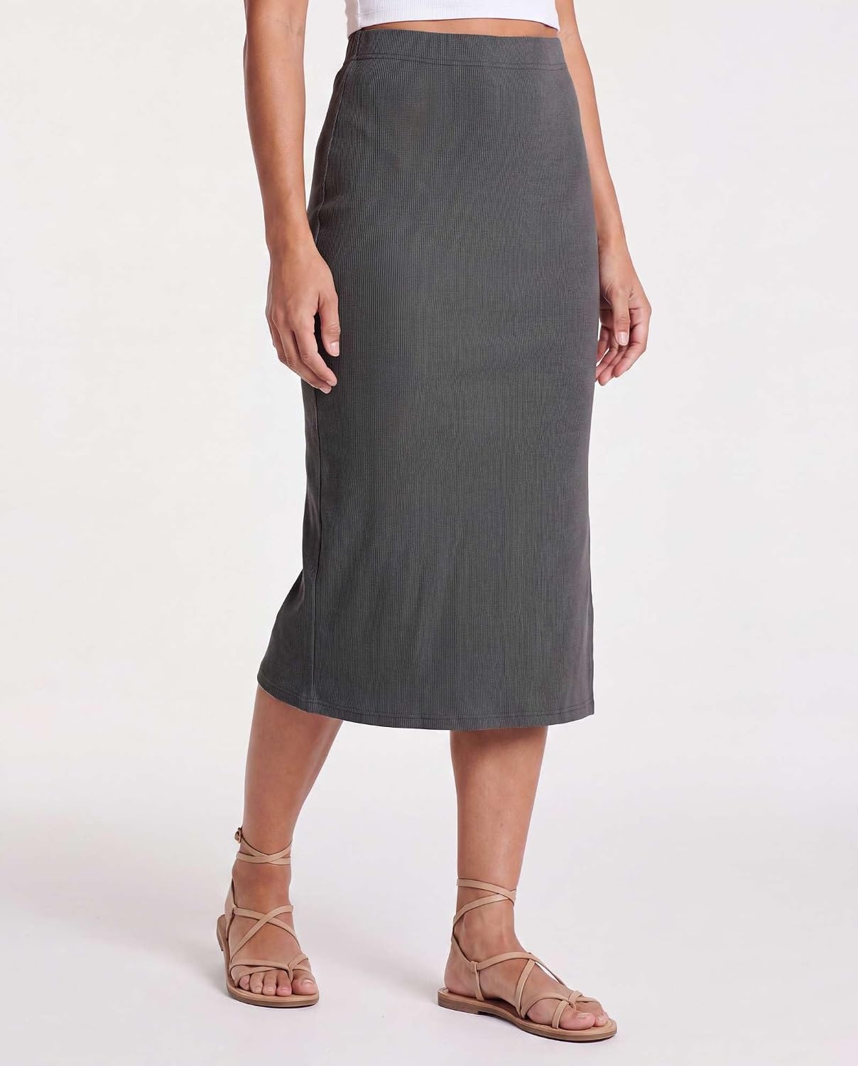 image:image3 Pack Womens Ribbed Midi Skirts High Waisted Pencil Knee Length Work SlitSet 1