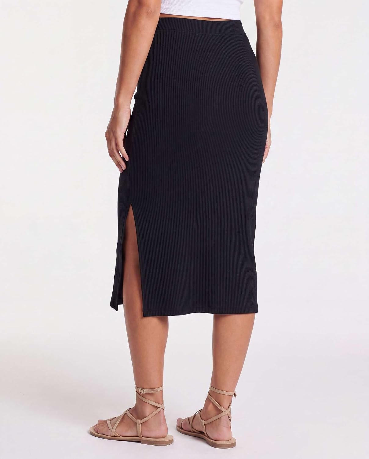 image:image3 Pack Womens Ribbed Midi Skirts High Waisted Pencil Knee Length Work SlitSet 8