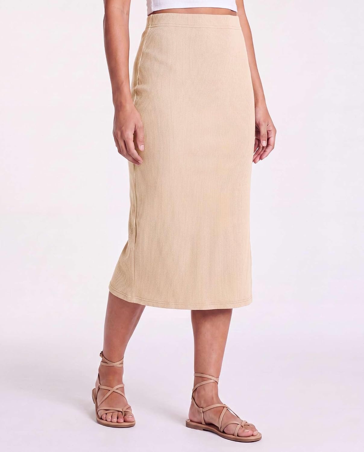 image:image3 Pack Womens Ribbed Midi Skirts High Waisted Pencil Knee Length Work SlitSet 8