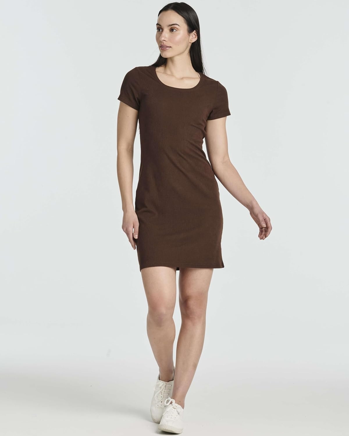 image:image3 Pack Womens Ribbed Tshirt Mini Dresses Scoop Neck Short Sleeve BodyconSolid Black Solid Chickory Coffee Solid Soft Pink