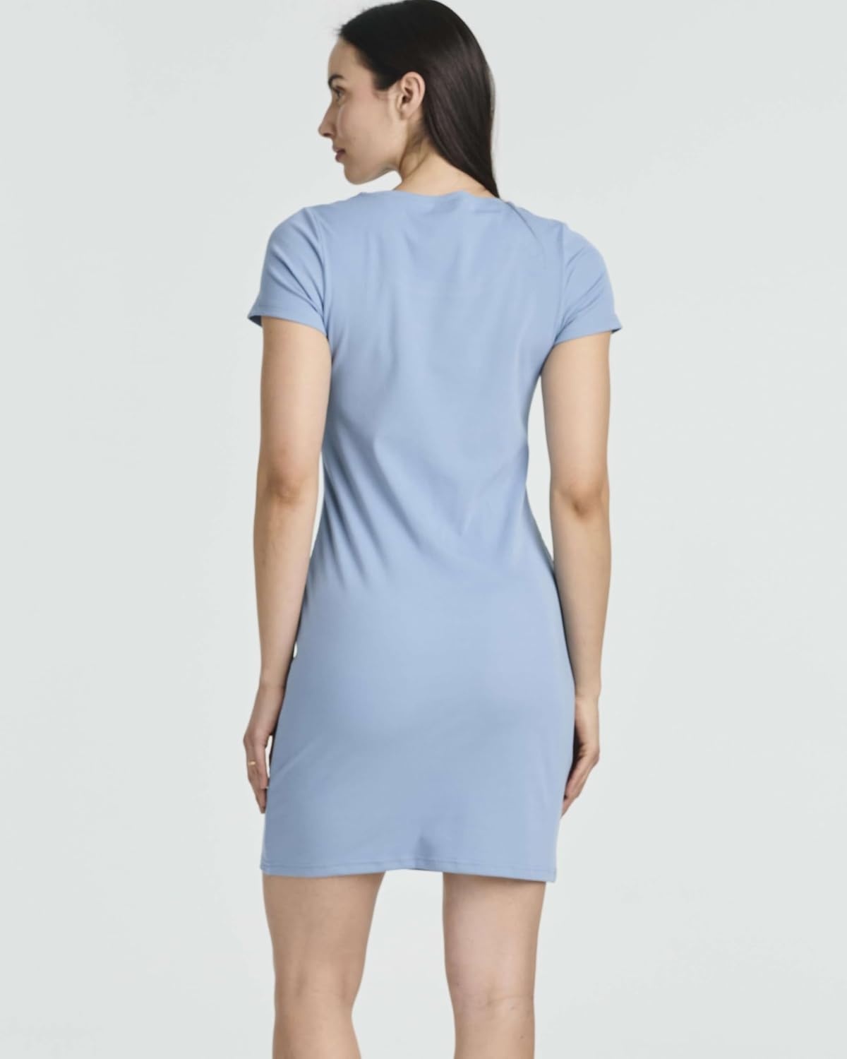 image:image3 Pack Womens Ribbed Tshirt Mini Dresses Scoop Neck Short Sleeve BodyconSolid Black Solid Iced Coffee Solid Lichen Blue