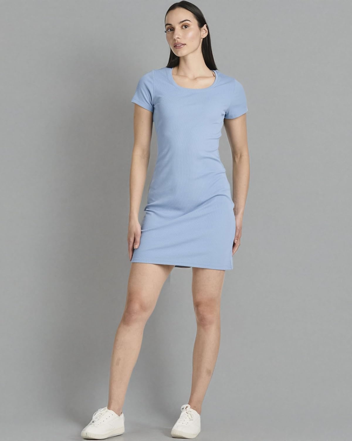 image:image3 Pack Womens Ribbed Tshirt Mini Dresses Scoop Neck Short Sleeve BodyconSolid Black Solid Iced Coffee Solid Lichen Blue
