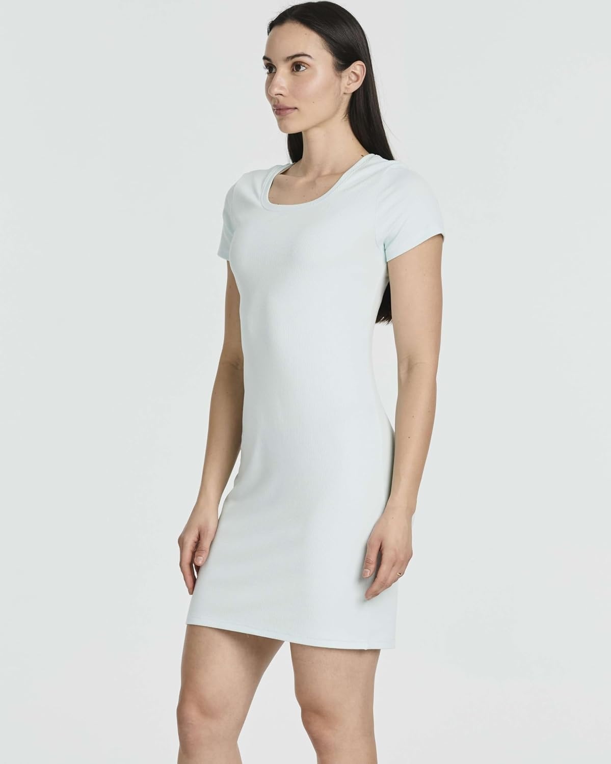 image:image3 Pack Womens Ribbed Tshirt Mini Dresses Scoop Neck Short Sleeve BodyconSolid Black Solid Martini Olive Solid Blue Glow