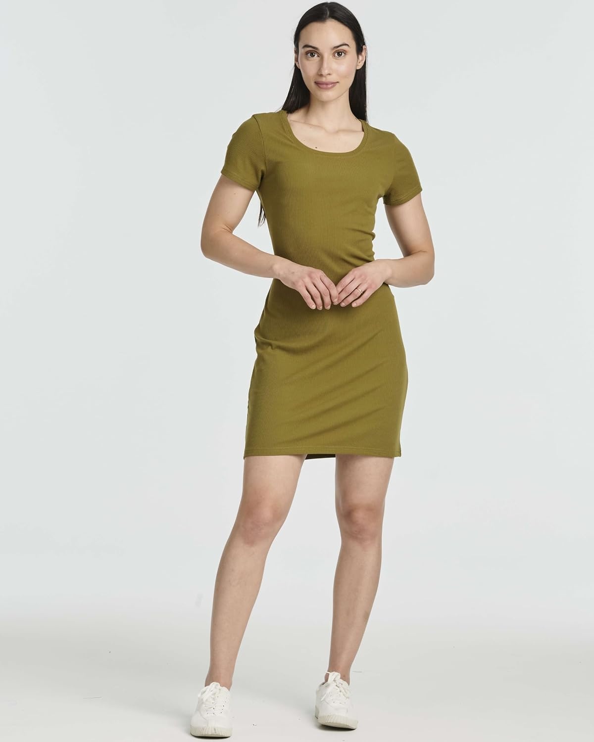 image:image3 Pack Womens Ribbed Tshirt Mini Dresses Scoop Neck Short Sleeve BodyconSolid Black Solid Martini Olive Solid Blue Glow