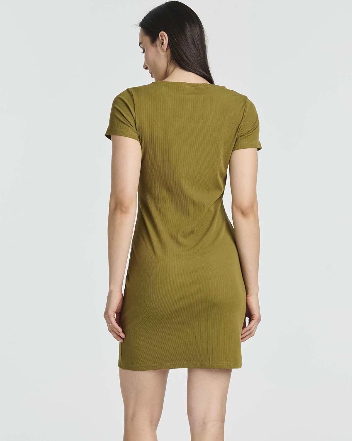 image:image3 Pack Womens Ribbed Tshirt Mini Dresses Scoop Neck Short Sleeve BodyconSolid Black Solid Martini Olive Solid Blue Glow